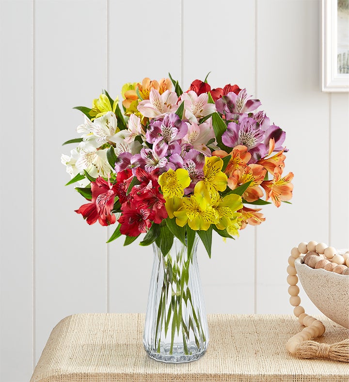 Peruvian Lilies: 10 Stems with Clear Vase & Free Shipping $35.00